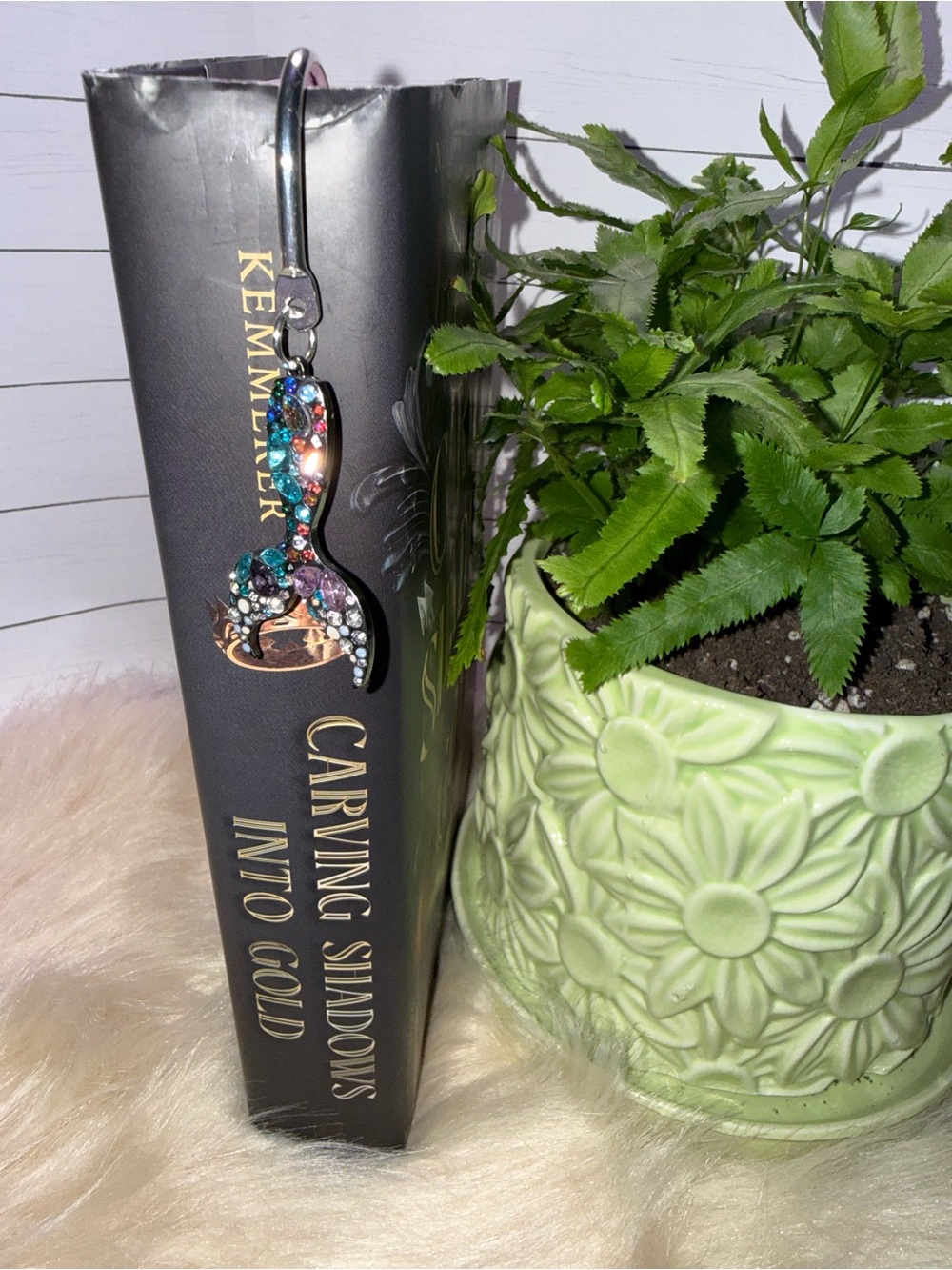 6” Hairpin hook bookmark with a rhinestone mermaid tail